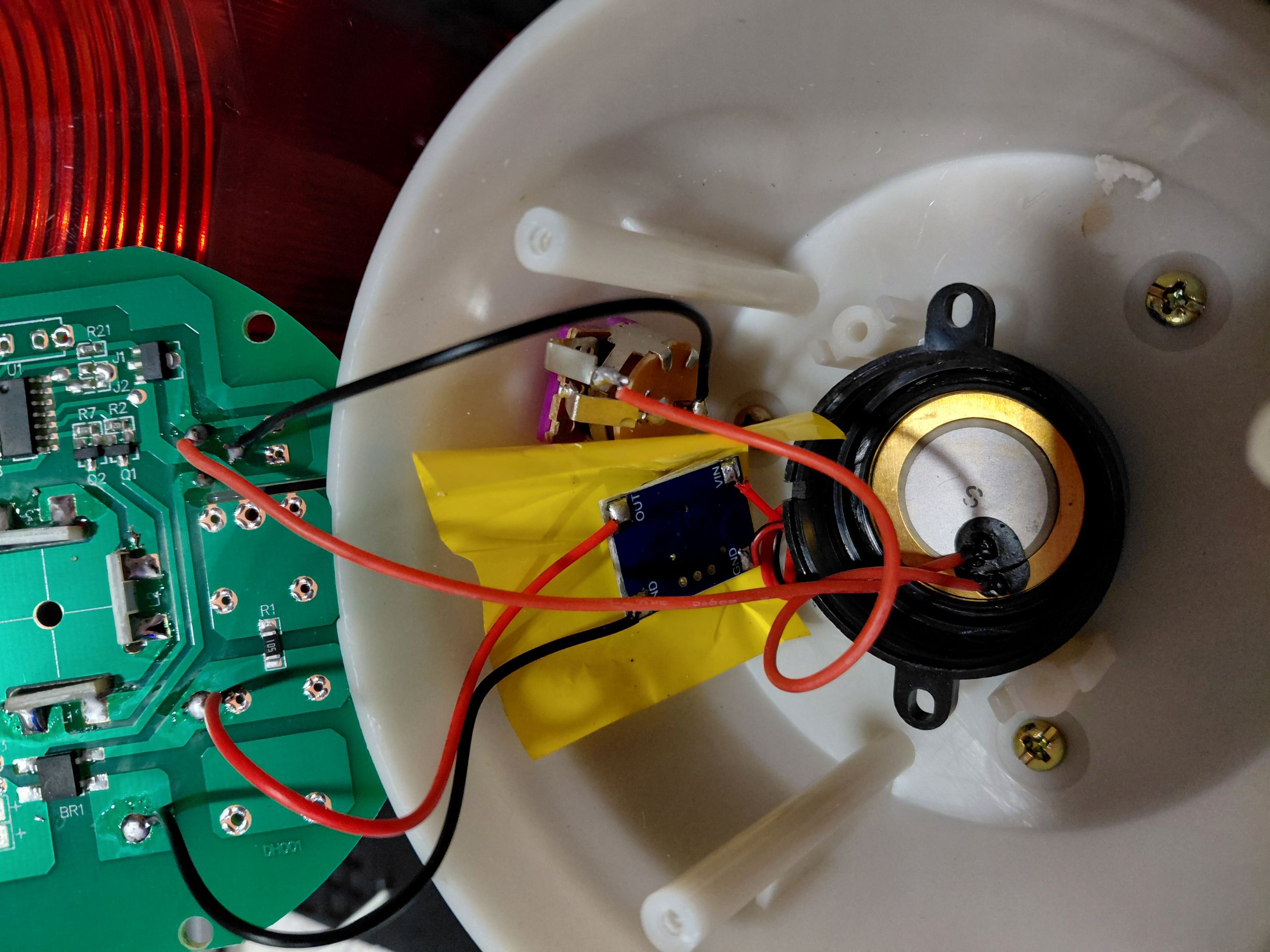 Inside base of old warning light